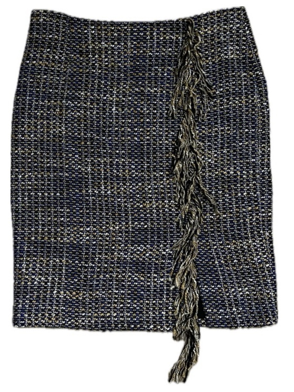 Halogen Navy and Black Tweed Fringe Pencil Skirt Wool Blend Academia Office 4